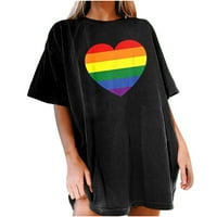 Olintnove klirence majice za žene Dame Fashion Midi vrhovi Vintage Rainbow Ispiši labavi Ležerne prilike