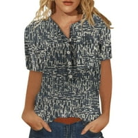 Ženske vrhove bluza Žene kratki rukav Ležerne prilike Cvjetni ljetni V-izrez Majice Navy XL