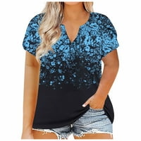 Ženske košulje Ženska modna casual plus veličine V rectir otisnuta majica kratkih rukava TOP tamno plavi