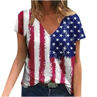 Ženska majica Plus Veličina V izrez Majice kratkih rukava Ležerne prilike za zastavu Ties Ters Fors