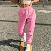 Ženska modna sportska solidna džepa u boji u boji Ležerne dukseve Hlače Pink XL