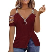 Bluze za žene Dressy Ležerni metalni lanac od ramena sa zatvaračem V izrez Tunnic Colock Block Slim