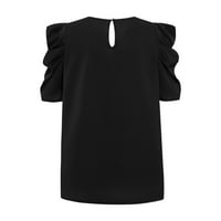 Lyylayray bluza za žene Ženska modna casual v-izrez kratka Vidi sve čvrste boje Bubble rukave Top crna