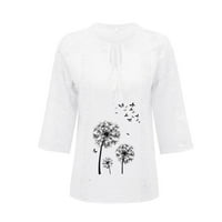 Ženske vrhove ispisane bluze na ramenu Casual Women Ljeto majice s rukavima bijeli l