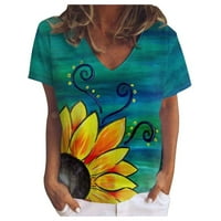 T majice za žene Grafički modni kauzal v bluza za ispis vrata kratki rukav majica ljetnih vrhova zelena