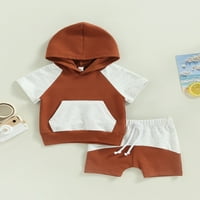 Frobukio Toddler Baby Boys Girls Odjeća za odjeću kratki rukav kapuljač na vrhu kratke hlače Ležerne