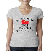 McCallister Početna Sigurnost Logo TV parodija Pop kultura Žene Junior Fit V-izrez Tee, Heather Grey,