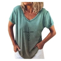 Bazyrey Womens V-izrez Ženski kratki rukav Graphic Print Pulover Loose Tunic Košulje Green M