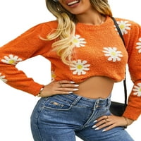 Calsunbaby Women Plete džemper s dugim rukavima Crew Cvjetni pulover Duks Srednja odjeća za jesen Zima