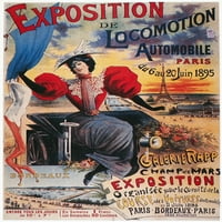 Automatska izložba, 1895. Nvoditelj koji oglašava izložbu automobila u Parizu. Litografija, Francuski,