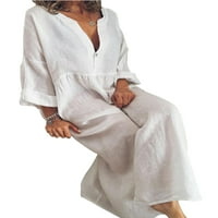ZDCDCD PLUS veličina Ženska pamučna posteljina baggy kaftan sandress maxi haljina s dugim rukavima