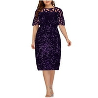 Ženski šljokice čipke patchwork haljina modna kratka rukava okrugla vrata Duljina koljena