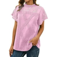 Ženska slatka čipka bluza Top kratkih rukava čipka u šupljim kornjačac majica majica ljubičasta xl