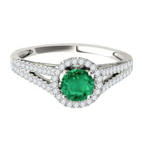 Mauli dragulji za žene 1. Carat Split Shank dijamant i smaragdni prsten u obliku prstena 14k bijelo