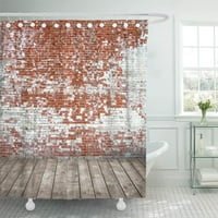 Siva unutrašnja cigla zida i smeđa drvena podna ploča za kupatilo za kupatilo za kupanje