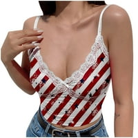Dan nezavisnosti Žene vrhovi bez rukava Camisole Trendy Vintage Corset Sexy Flag Summer Vest čipka Ispiši