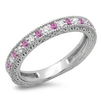 DazzlingRock kolekcija 14k Round Pink Sapphire & White Diamond Millgrain Vjenčani nosač, bijelo zlato,