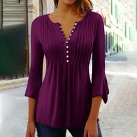 Strugten Petal majice za žene TEES Bluze Ležerne prilike Basic Tops Pleat gumb Pulover Dressy Bluze