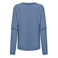 Žene dugih rukava pulo boja bluza V-izrez Dugme za pulover Dukseri Dukseri Karif Labavi vrhovi, plava