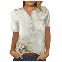 Ženski ljetni bluze Henley cvjetni bluza s kratkim rukavima Beige XXL