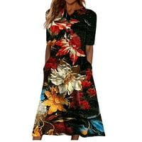 Ženske ljetne haljine za žene Datum Ležerne kratkih rukava Srednja dužina V-izrez cvjetna sunce haljina