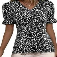 Trowwalk Ladies majica Cvjetni print ljetni vrhovi kratki rukav majica za žene boemian tee v izrez Tunika