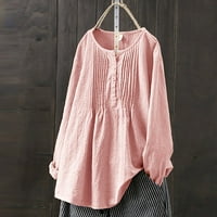 PXIAKGY Ženska ležerna majica sa majicama okrugla vrata bluza bluza bluza dugih rukava ružičasta + m