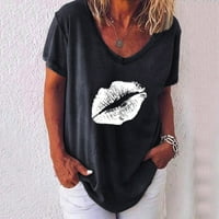 Majice za žene Ležerne prilike na V-izrez majicu s kratkim rukavima za usne cvjetni ispis bluza TOPS