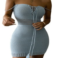Peyakidsaa žene Bodycon mini haljine špagete trake čipke niske komode izdužene izdubljene pletene kratke