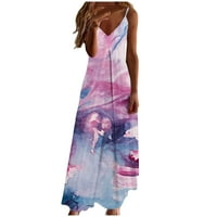 Ženska ljetna casual haljina bez rukava mramorna štampa V izrez Strapry haljina gležnja duljina salonske