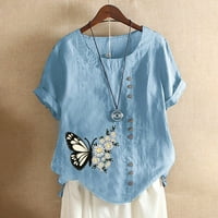 Daqian ženske košulje za čišćenje Žene ljeto O-izrez kratki rukav leptir s labavim majicama bluza ženske majice plus veličina bijela 18