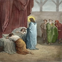 Isus i Jairus kćer. Njesus podižući kćer Jairusa. Graviranje drva nakon Gustave Dor_. Poster Print by