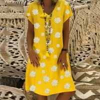 Knqrhpse cvjetna haljina za žene Women Plus veličina Ležerna Daisy Ispiši V-izrez kratki rukav labav haljina duljine koljena Ljetna haljina ženske haljine žute 4xl