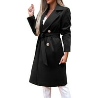 Zimski kaputi za žene ženska bluza od vune tanki kaput dugačka jakna dame tanki dugi remen elegantni prekrivač kaput iz peakoata ženski kaput crna jakna crna jakna