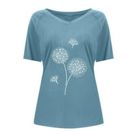 Ženske vrhove bluza Žene kratki rukav modni grafički otisci Summer V-izrez T-majice Tunic Tee Blue 4xl