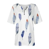 Žene cvjetne tipke za tiskane majice dole V izrez uzročni vrhovi kratkih rukava tunik bluze s kratkim