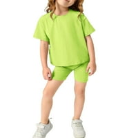 Djevojke toddlera Ležerne prilike obične okrugle vrata zelene dvodijelne odjeće 6y