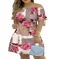 Ženska mini haljina ljeto van ramena Vestidos seksi kratki rukav casual majica cvjetni ispis linijske