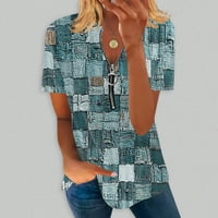 Ženska majica V vrat tiskani tanki sa patentnim zatvaračima koje prozračne ženske vrpce odijelo Trendy