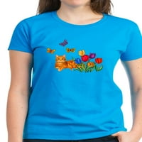 Cafepress - Narančasta mačka u majici Tulipana - Ženska tamna majica