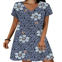 Hait ženska majica haljina kratkih rukava mini haljine cvjetni tiskani suncobran za odmor Boho V izrez