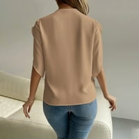 Ženski vrhovi ženske modne čvrste boje čipke TRIM V izrez Elegantna majica šifona s kratkim rukavima