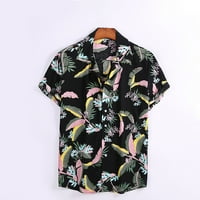 Ljetne košulje za muškarce plus veličine Havajski tropski print ovratnik kratkih rukava down majica Trendy Holiday Beach Top Tamno plava L