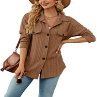 GLONME ženske bluze Čvrsta boja jakna s dugim rukavima Kardigan dame Ležerne košulje modni rever karamel