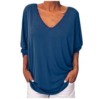 Ženski vrhovi Henley casual bluza Čvrsti ženski majica rukav ljetni plavi l