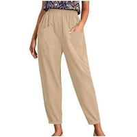 Ženske pamučne posteljine pantalone vrećice elastične struk obrezane hlače Ležerne prilike labavih hlača
