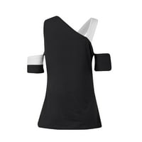 Ženski bluze Ženski modni kratki rukav Okrugli izrez čipke patchwork print majica crna m