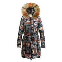 Zimske jakne kaputi za žene zimske zime topla srednje dužine Veliki print Vintage stil pamuk sa kapuljačom