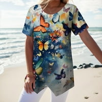 Youmylove ženske bluze casual plus veličine cvijet od tiskane s majicom kratkih rukava, jesenji odmor