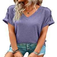 Ženska majica TEE V izrez Majica kratkih rukava Comfy pulover radne vrhove ljubičaste 2xl